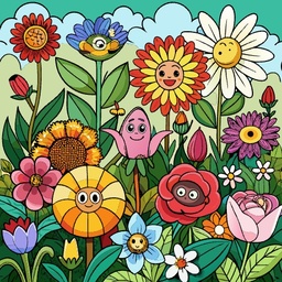 만화 꽃 새