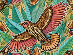 birds와 leaves이 있는 colorful pattern