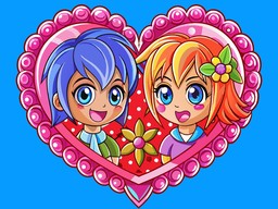 일러스트 두 소녀 하트 - 프레임 글자