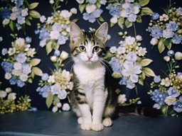푸른 상자 위에 앉아 있는 고양이