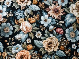 flowers와 leaves이 있는 검은색 배경
