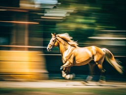 blurry 배경이 있는 running horse 안의 motion
