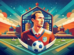포스터 축구 선수 든 공 앞