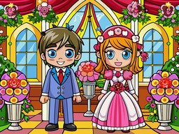 bride와 groom이 있는 자동차toon wedding scene