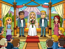 bride와 groom이 있는 자동차toon wedding scene