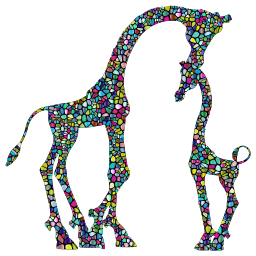 giraffes 와 아기 silhouette
