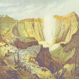 A painting 의 a volcano 에 그만큼 중간 의 a Desert