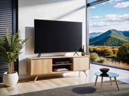 가구와 평면 화면 TV 로 가득 차 있는 거실