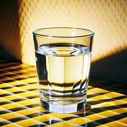 checkered 탁자 위에 앉아 있는 shot glass