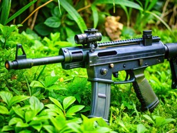 woods 안의 rifle 위의 ground