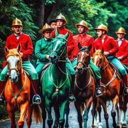 group 사람들 riding horses down dirt 길