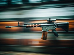 blurred 배경이 있는 rifle 위의 ground