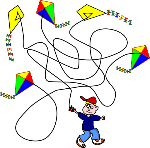 만화 소년 이다 Flying a Kite 와 a 긴 코드 (2)