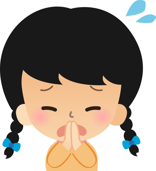 만화 소녀 와 검정 머리 과 a 옐로우 셔츠 이다 praying