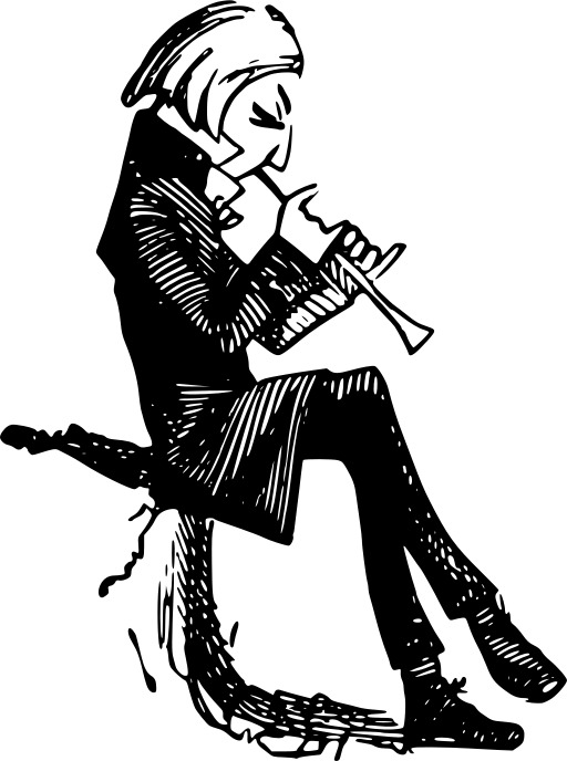 블랙 And White A Man Playing The Flute 2