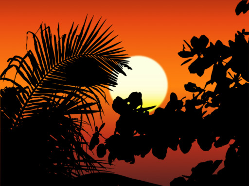 실루엣 Of A Palm Tree With The Sun Setting In The Background