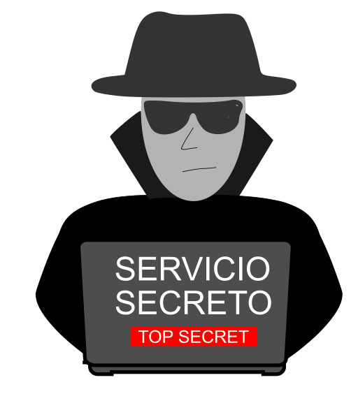 맨 In A Hat And Sunglasses Holding A Laptop With The Words Service To Secret