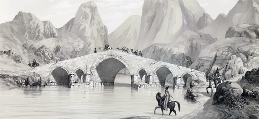 물의 몸에 교량의 검정과 백색 그림