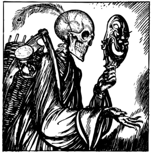 A Skeleton Holding A Skull의 검정과 백색 그림