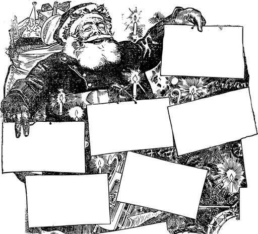 A 검정 과 화이트 이미지 의 Santa Holding A 표시
