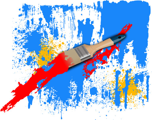 백색 배경에 빨강과 황색 반점을 가진 Paintbrush