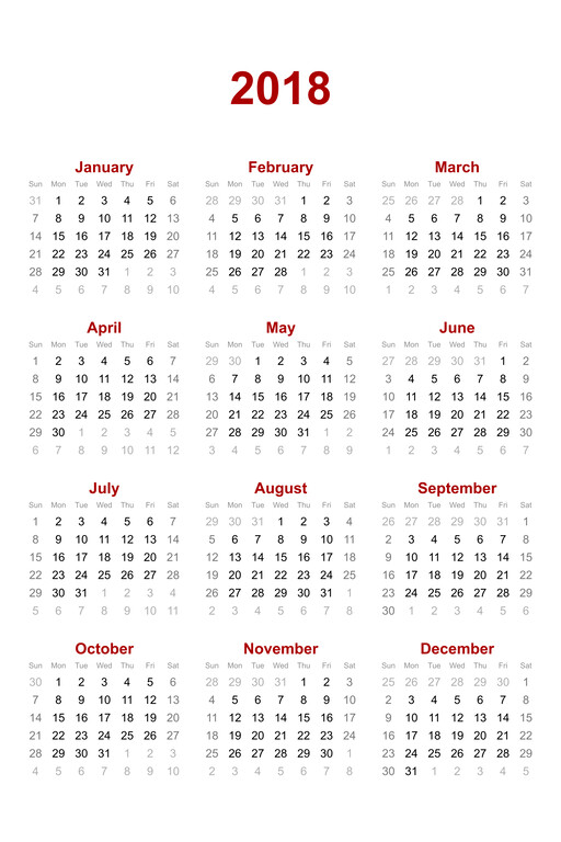 무료 인쇄 2018 캘린더 템플릿