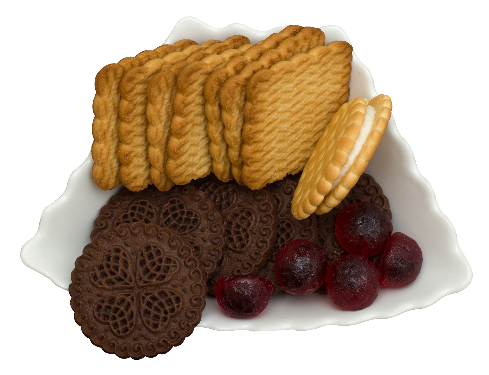 plate 위의 cookies 와 cherries