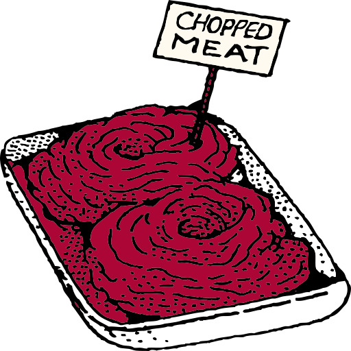 Plate 의 빨간색 Roses 있는 A 표지판 That Reads Chop Meat