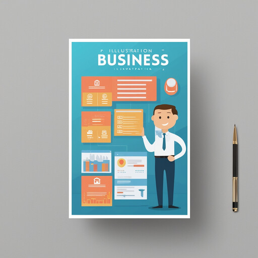 한 남자가 비즈니스 브로셔 옆에 서 있는 모습