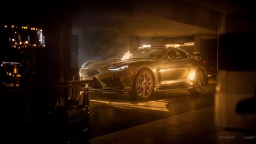밤에는 차가 차고에 주차되어 있습니다